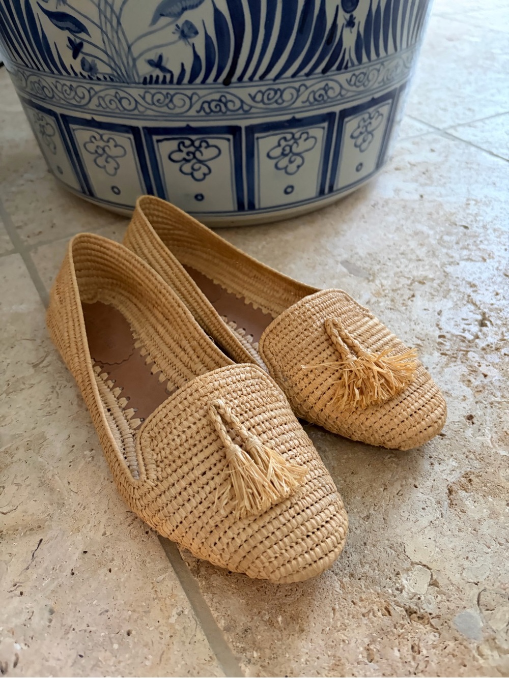Woven Tassel Slip-On Loafers in Natural - Picture 2 of 6